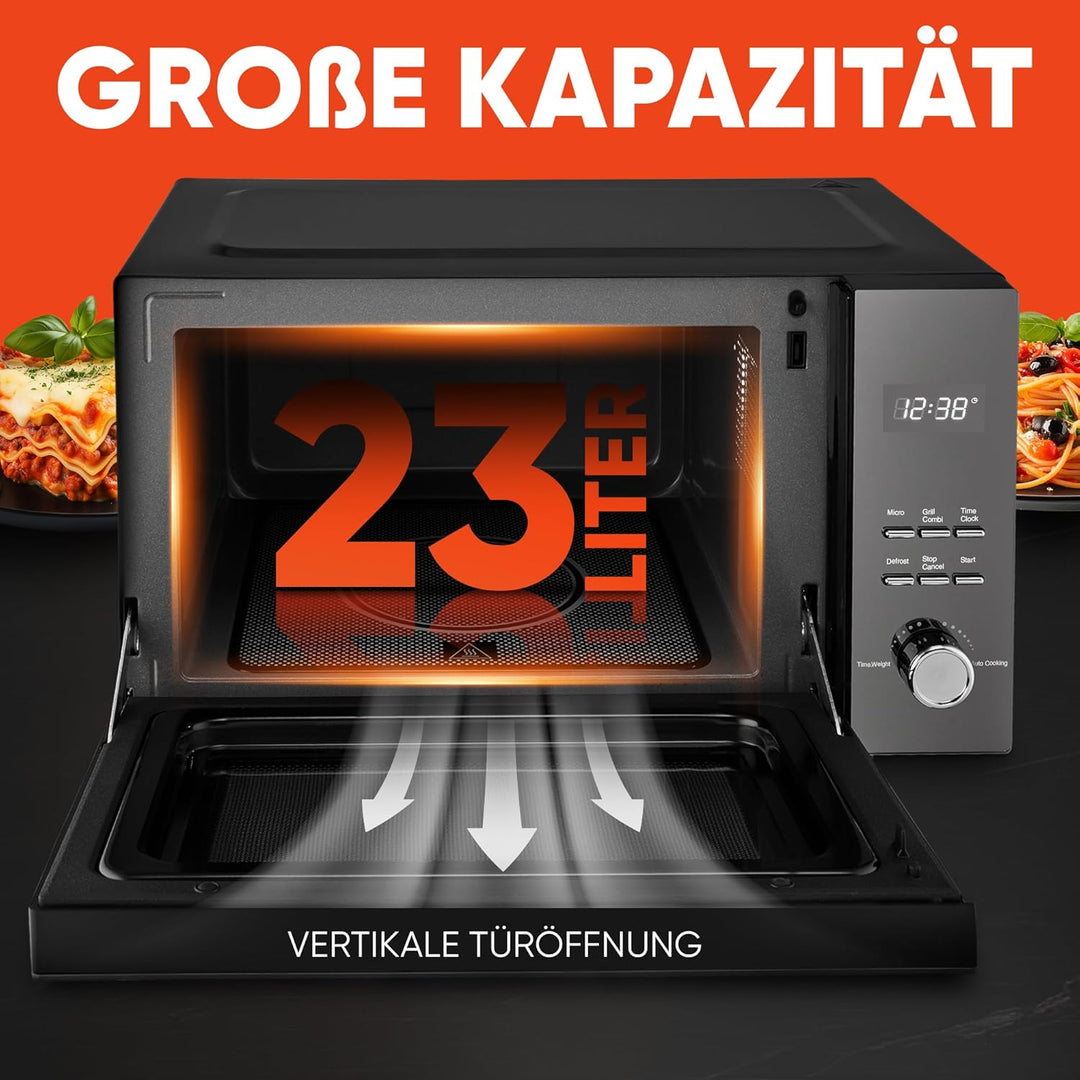 ProfiCook® Mikrowelle mit Grill | 23L | ohne Drehteller | vertikalöffnende Tür | 1000 Watt Grillleis