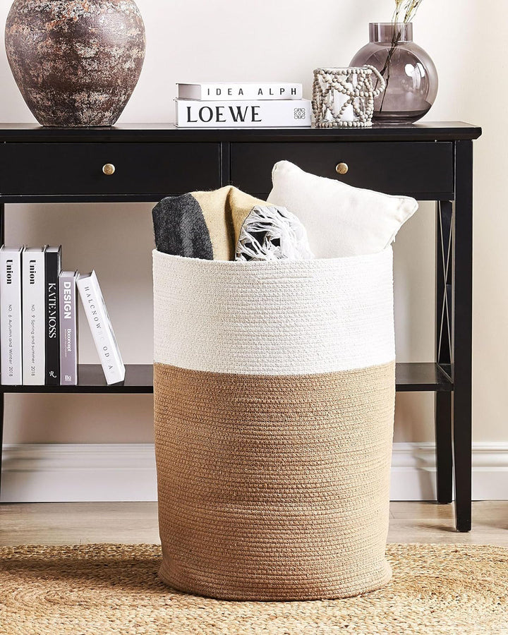 Aufbewahrungskorb Baumwolle beige/natürlich/weiss 52 cm rund Boho-Stil Ardesen