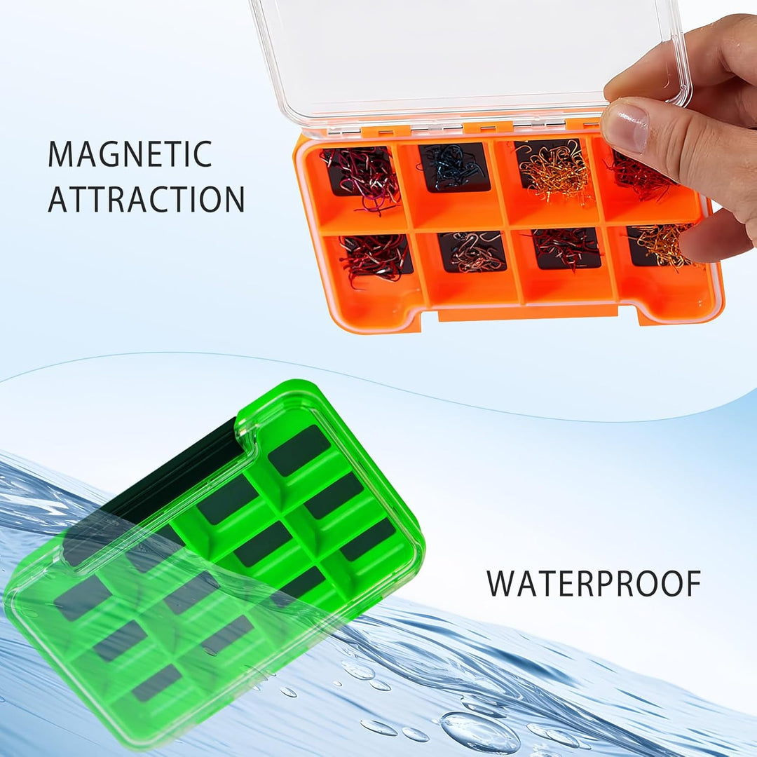 2 Pack Multifunktionale kleine magnetische Tackle Box, wasserdichte Fliegenfischbox mit transparente