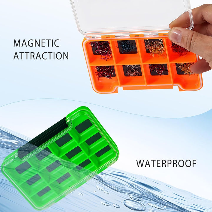 2 Pack Multifunktionale kleine magnetische Tackle Box, wasserdichte Fliegenfischbox mit transparente