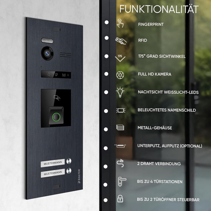 Balter EVO-HD Video Türsprechanlage mit Fingerprint, Video Türklingel, Smartphone App, 2 Familienhau