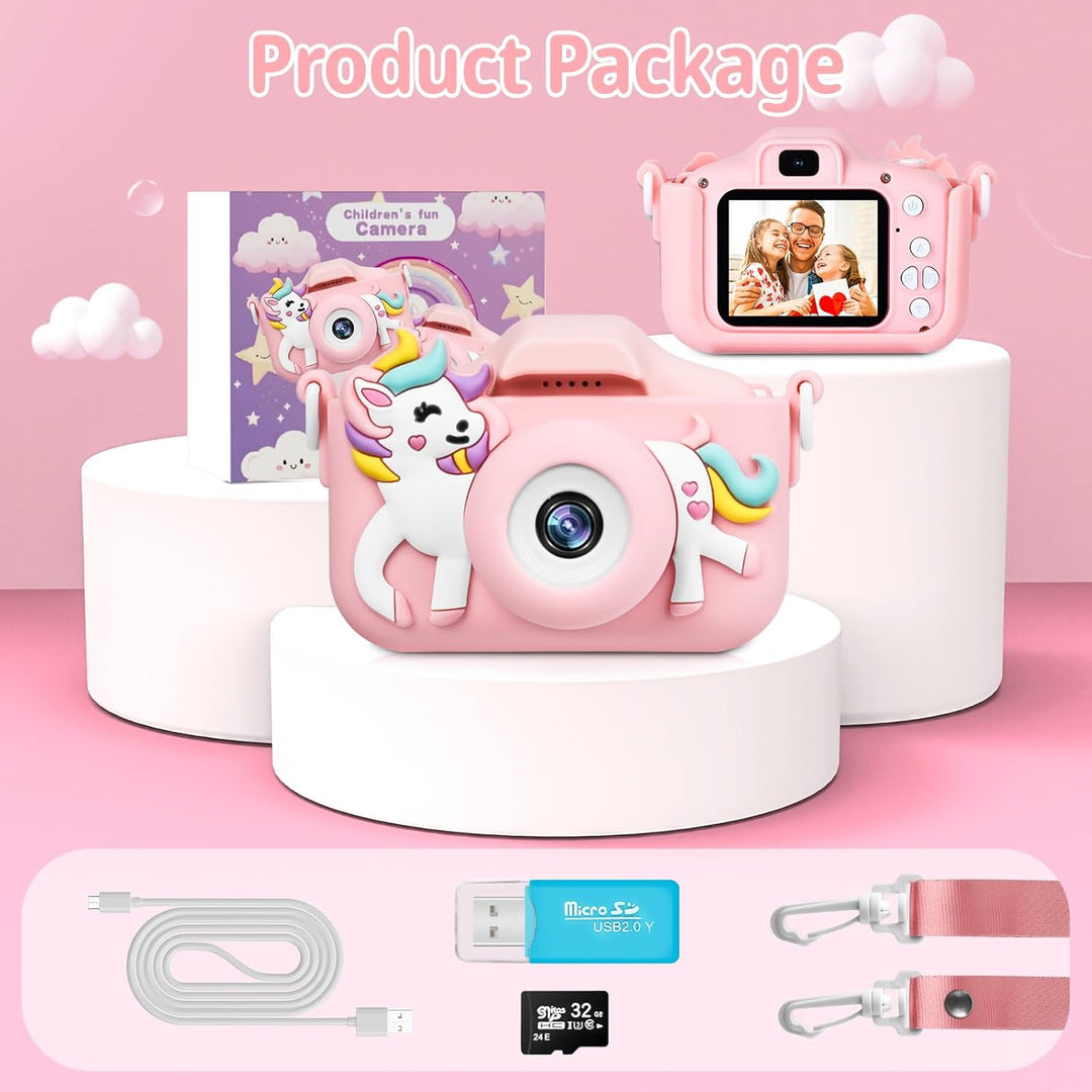 Kinderkamera 2,0-Zoll-Bildschirm 1080P Kinder Kamera Fotoapparat Kinder mit 32GB SD-Karte Selfie Dig