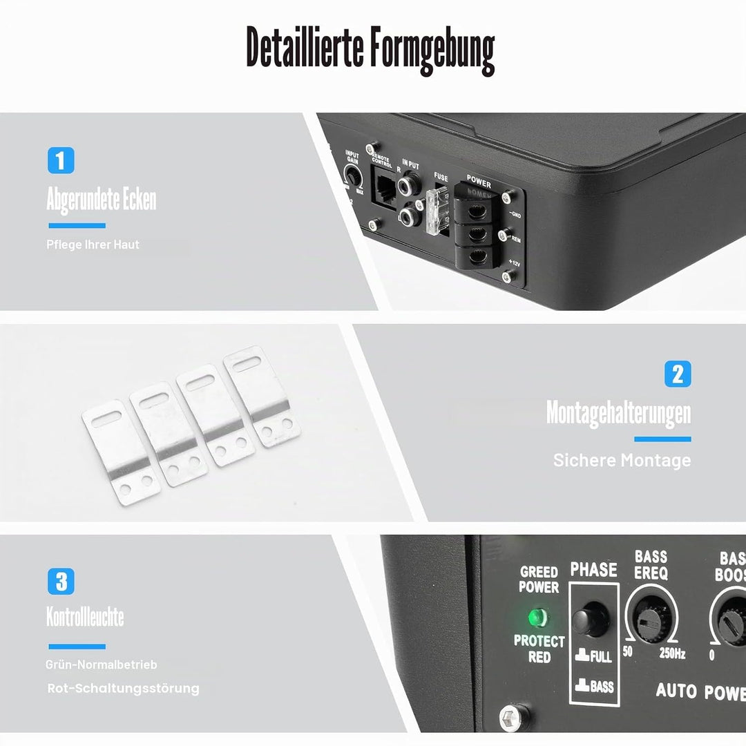 MINRS Aktivsubwoofer Untersitz Auto Subwoofer Bass, Ultrakompakter 8" Aktiv Untersitz Subwoofer für