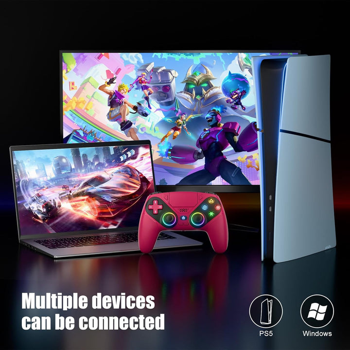 Lapezei RGB Wireless Controller für PS5/Slim/Pro/PC, Gamepad mit Rücktasten, Turbo, Makro, Lautsprec