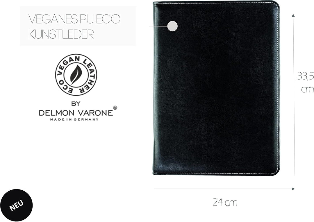 DELMON VARONE - Tablet Schreibmappe mit Reissverschluss inkl. Notizblock DIN A4 aus veganem Eco Kuns