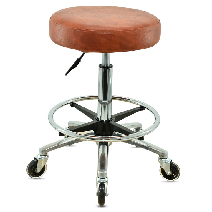 Premium Rollhocker Hellbraun mit Fussring - Höhenverstellbar von 55-75 cm - Rundsitz Drehhocker Arbe