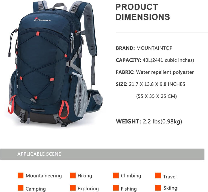 MOUNTAINTOP 40L Wanderrucksack Herren Damen Trekkingrucksack Outdoor Rucksäcke mit Regenhülle für Ca