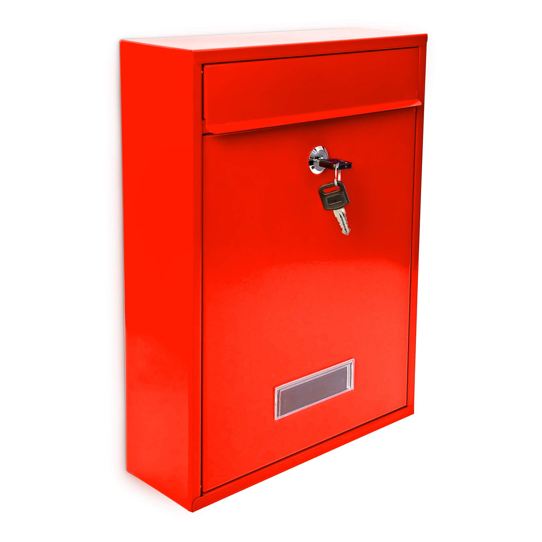 Relaxdays Design Briefkasten Metall Rot 26,5 x 35 x 8,5 cm, Rot