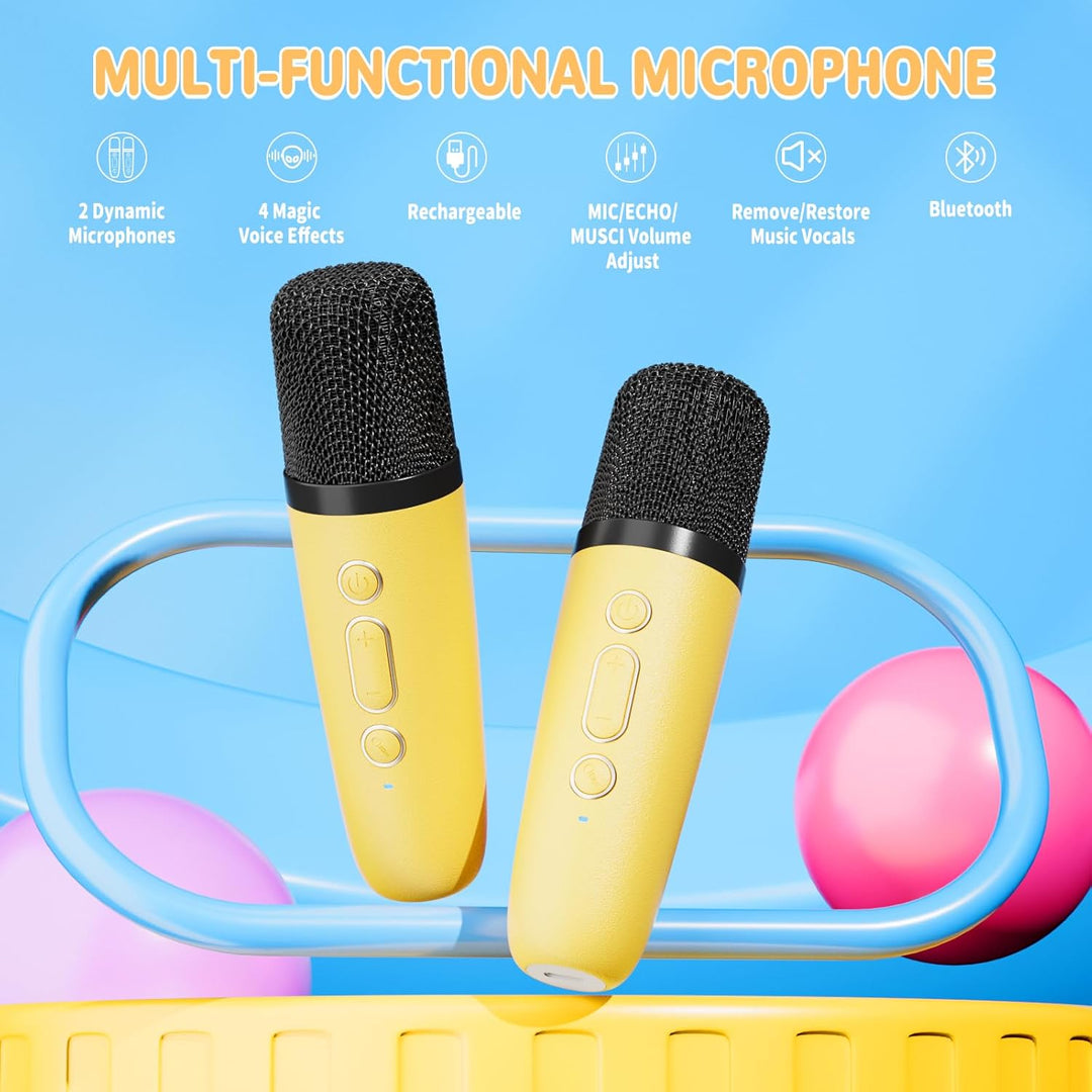 Karaoke Maschine Kinder Mini Karaoke Maschine mit 2 Mikrofonen Bluetooth-Lautsprecher mit LED-Lichte