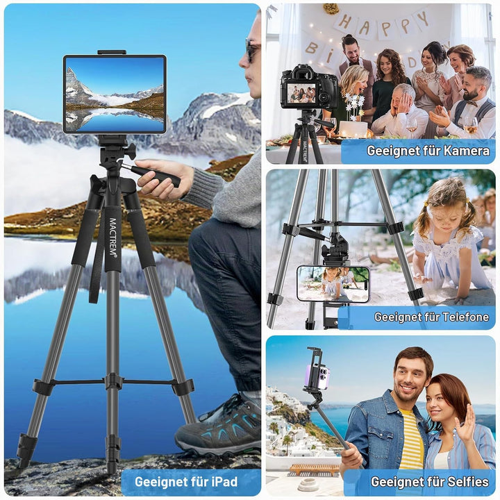Handy Stativ, Upgrade 165cm / 65" Kamera Stativ für Smartphone iPad, 360° Drehung Tragbar Tripod mit