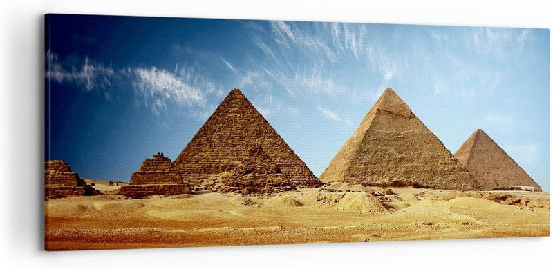 Wandbilder Dekoration Wohnzimmer Pyramide Wüste Sand Panorama Bilder auf Leinwand 120x50cm Leinwandb