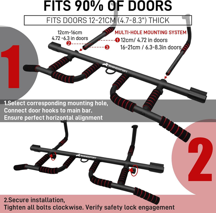 Klimmzugstange für Türrahmen – Pull Up Bar Doorway mit Multigriff-Positionen Griffen – Ohne Bohren,