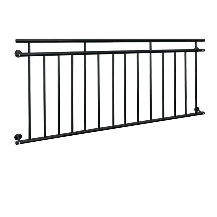 ECD Germany Französischer Balkon 90 x 184 cm mit 14 Füllstäben, Schwarz matt &amp; rau, Stahl pulverbesc