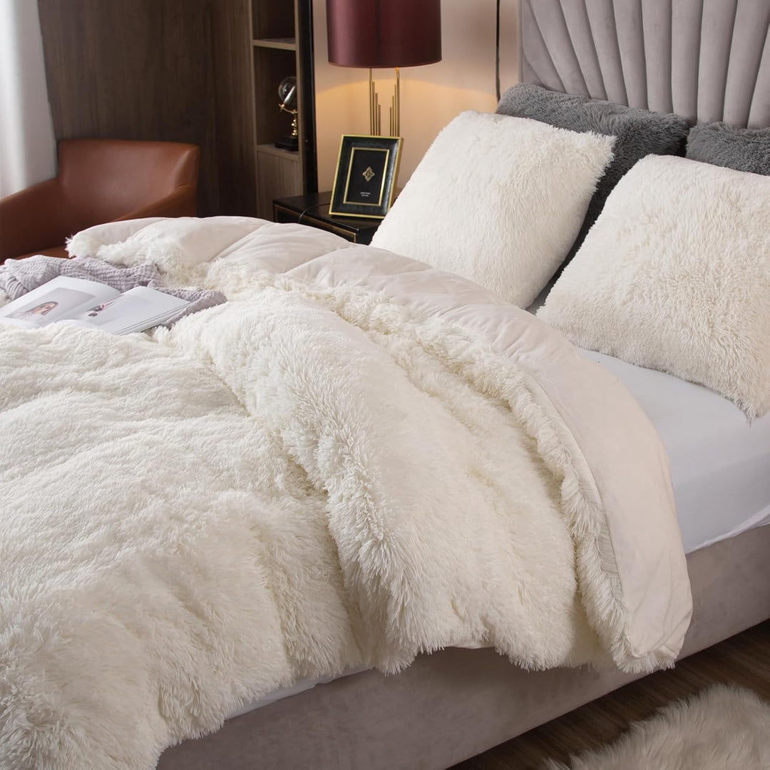 EMME Plüsch Bettwäsche Set 220x240cm Biber Flauschige Bettdecke Set für Bett Shaggy und Plüsch weich