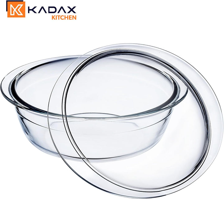 KADAX Auflaufform mit Deckel 2,2L – runde hitzebeständige Glasform, spülmaschinenfest & langlebig –