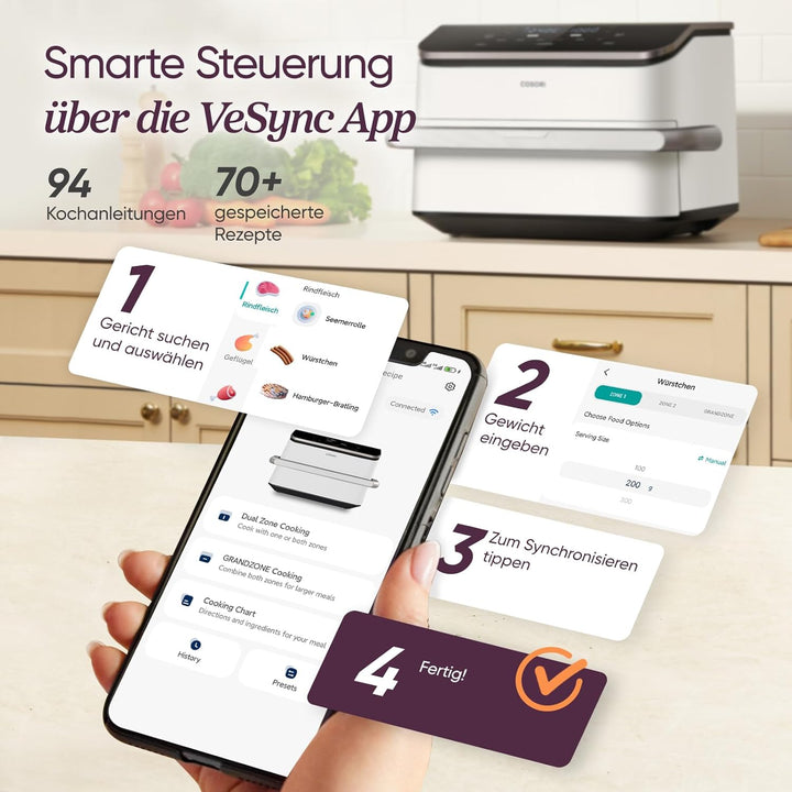COSORI Heissluftfritteuse 2 Kammern, Dual Blaze TwinFry 10L, mit 4 Heizrohren & flexiblen Kammern, g