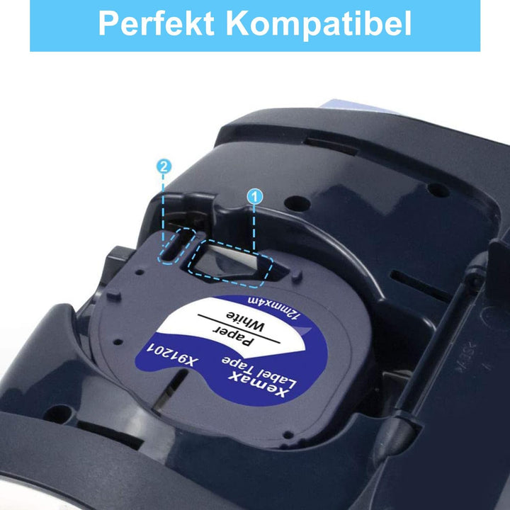 6x Etikettenband Ersatz für Dyno Letra Etikettenband 12mm x 4m 16951 91221 91222 91223 91224 91225 E