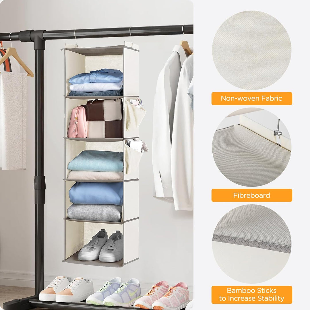 Cozary Hängeorganizer Kleiderschrank Organizer mit 5 Fächern, Faltbar Schrank Organizer Kleiderschra