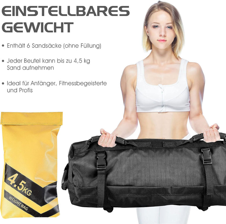 GOPLUS Gewichtssandsäcke Einstellbar, Trainingssandsack inkl. 6 x 4,5 kg Sandsack 6 Gummigriffe und