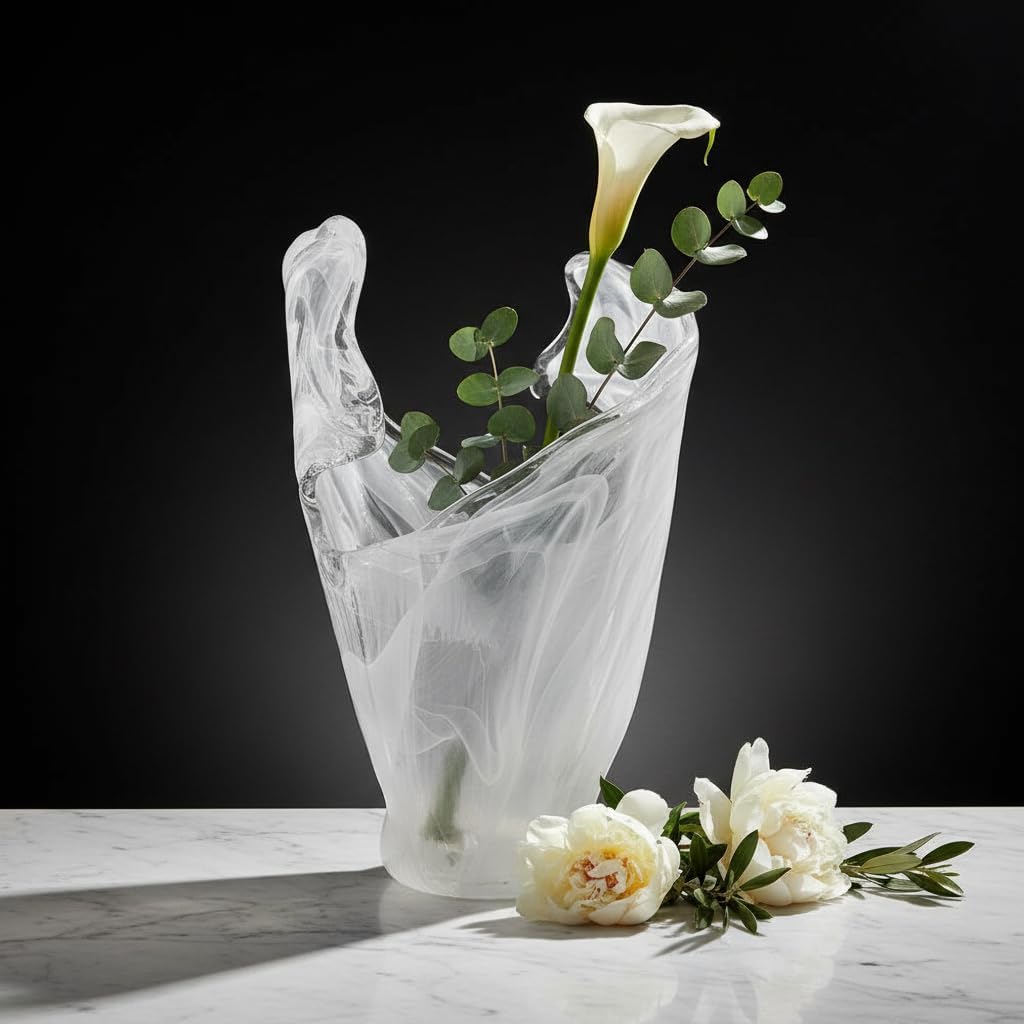 Tammaro Home Murano Glas Vase Weiss Welle Made in Italy