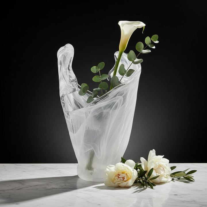 Tammaro Home Murano Glas Vase Weiss Welle Made in Italy