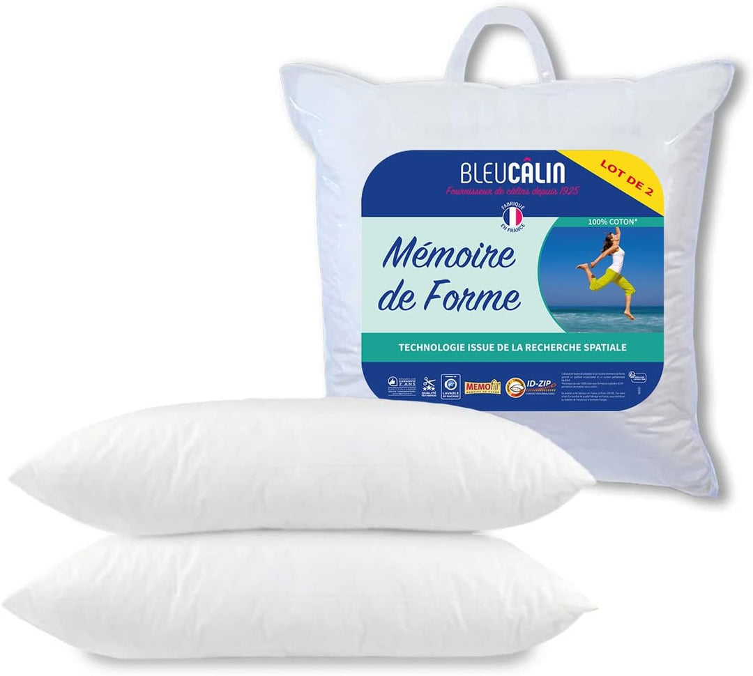 Bleu Câlin Set aus 2 Kopfkissen, Memo-Fill, 65x65 cm, Weiss, OMFW 65 x 65 cm Uni, 65 x 65 cm Uni