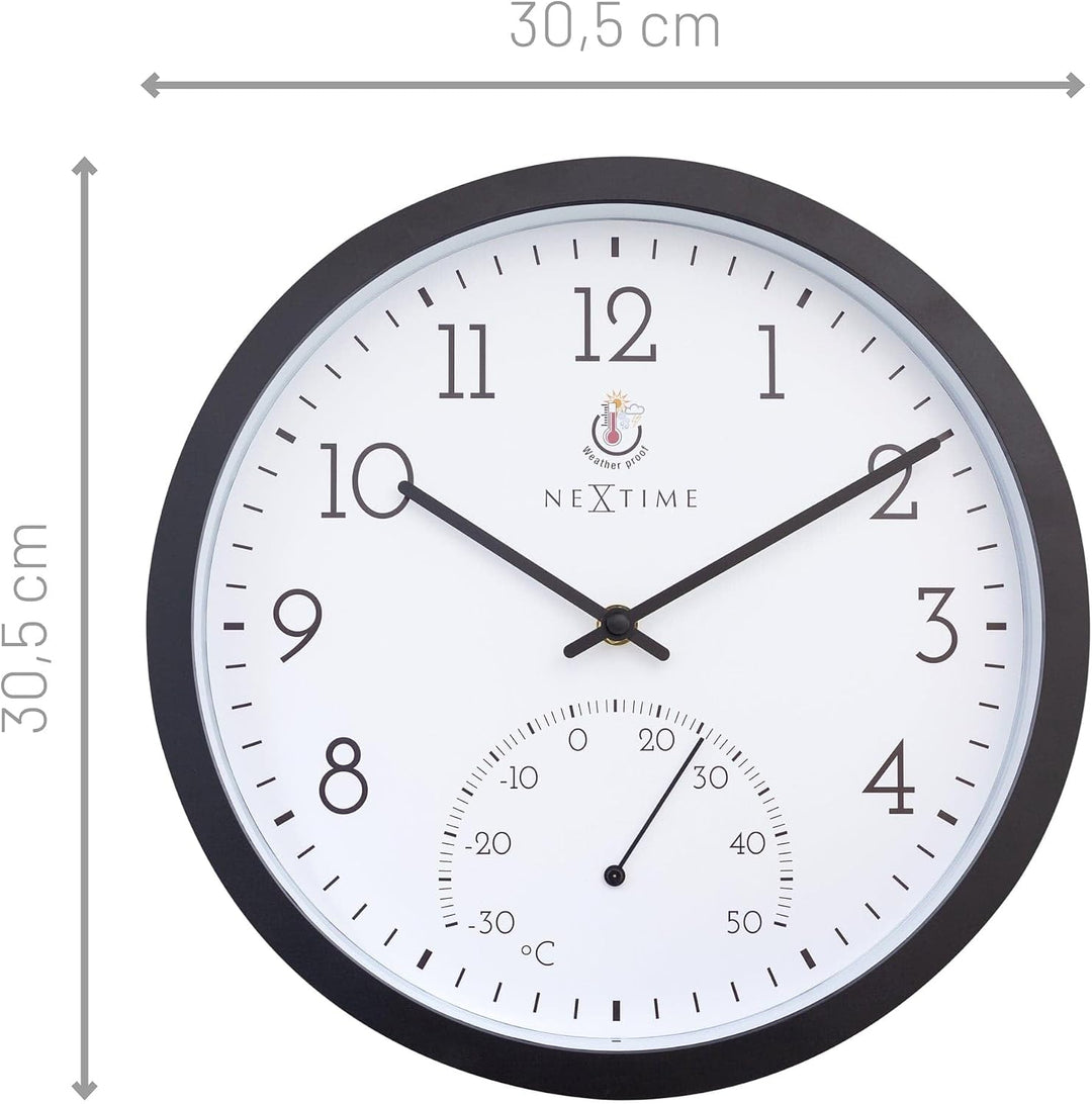 NeXtime Wall Clock (Garden/Inside) 30,5 cm-Time/Temp-Black-Plastic Marigold, One Size
