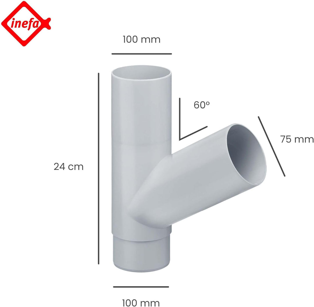 INEFA Abzweiger Fallrohr 60 Grad, PVC DN 100/75 Grau Zubehör Fallrohr Kunststoff, einfache Steckmont