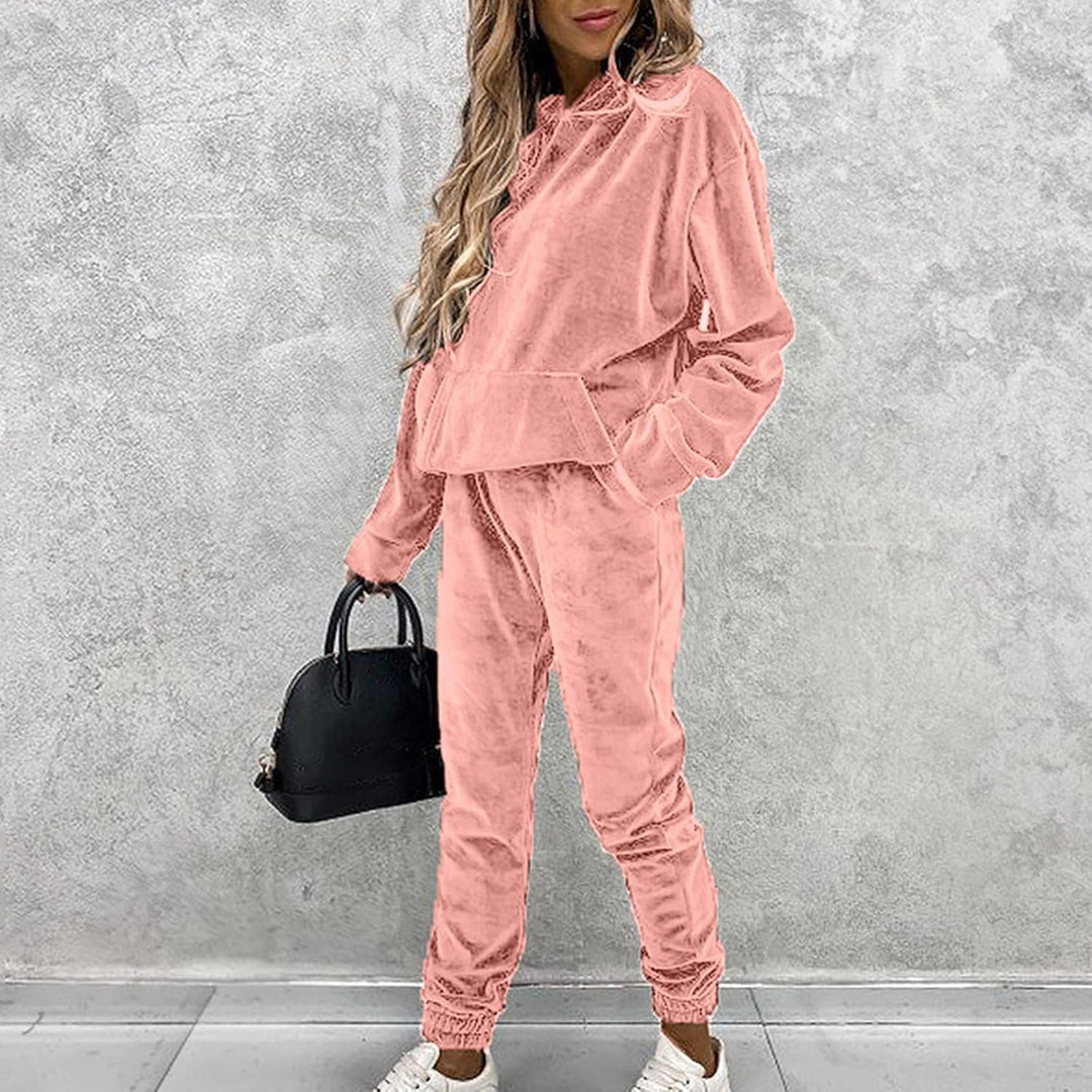 Ansenesna Hausanzug Samt Damen Velour Plüsch Winter Elegant Jogginganzug Frauen Mit Kapuze Freizeita