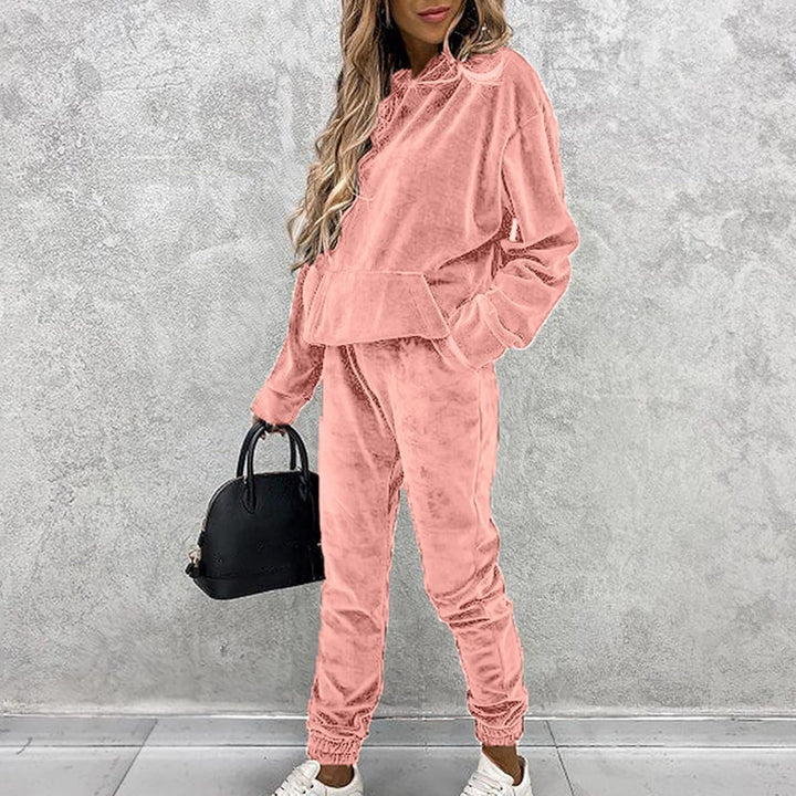 Ansenesna Hausanzug Samt Damen Velour Plüsch Winter Elegant Jogginganzug Frauen Mit Kapuze Freizeita