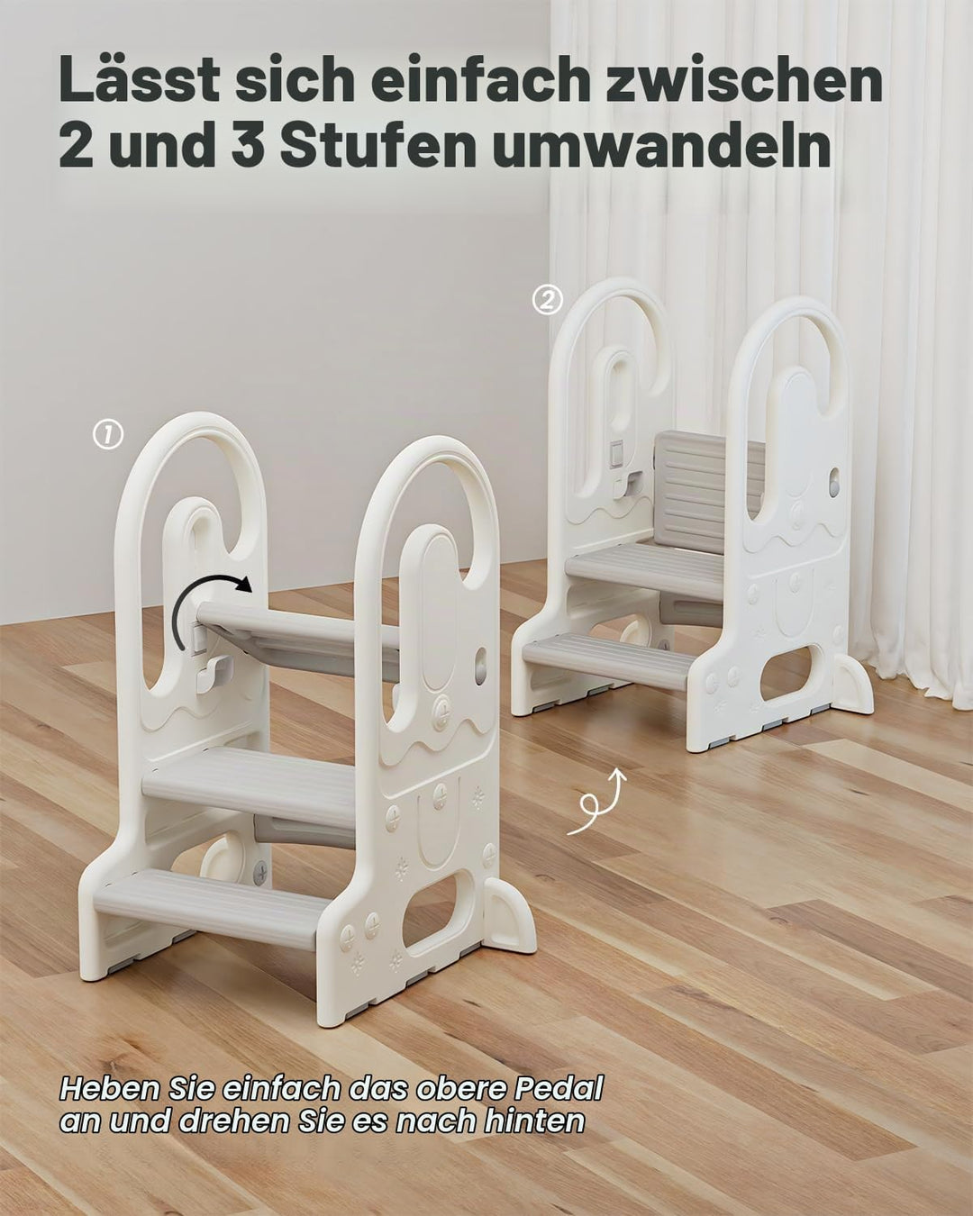 Kinder Tritthocker mit Sicherheitsgriffen, 2 oder 3-stufig höhenverstellbar, Rutschfester Schemel fü