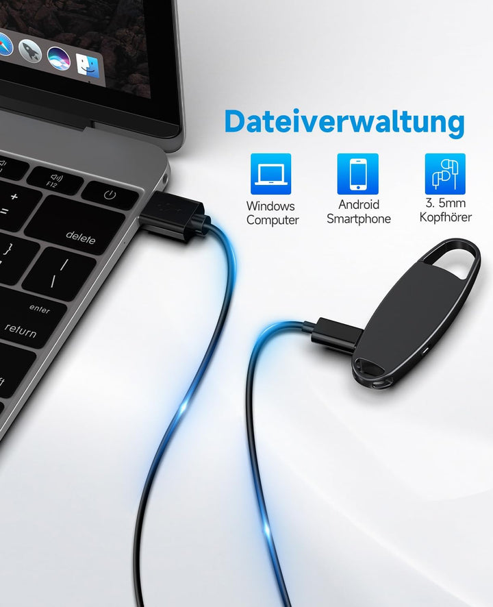 Diktiergerät Mini, Vandlion 32GB Aufnahmegerät mit Rauschunterdrückung, USB C Voice Recorder mit Spr