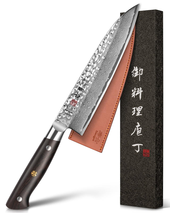 Japanisches Damastmesser 21 cm Gyuto-Messer aus 67 Lagen Damaststahl Griff aus Ebenholz Vollseide, p