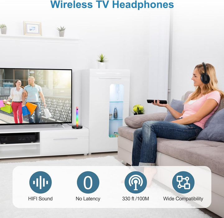 Funkkopfhörer für Fernseher, Over-Ear kabellose kopfhörer mit RF Sender, Kopfhörer-Ständer mit RGB-B