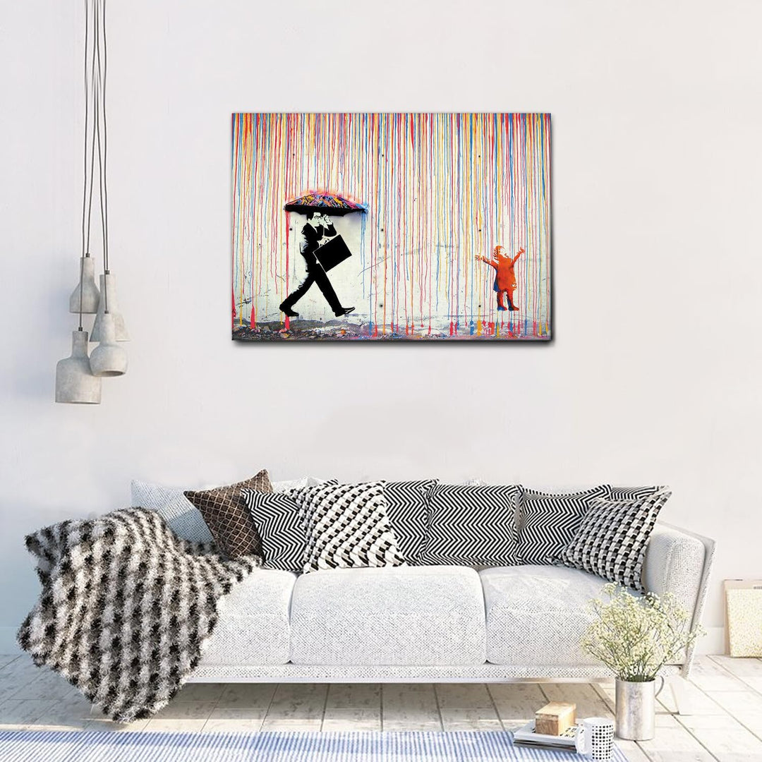 Giallobus - Bild - Druck AUF LEINWAND - Banksy - Regen VON Farben - 100x70 100x70 Standardleinwand,
