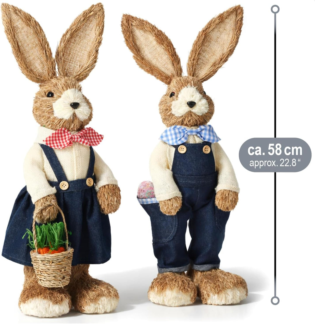 com-four® 2X Stroh Osterhase handgemacht - Deko-Osterhase zur Osterdekoration - Strohfiguren für Ost