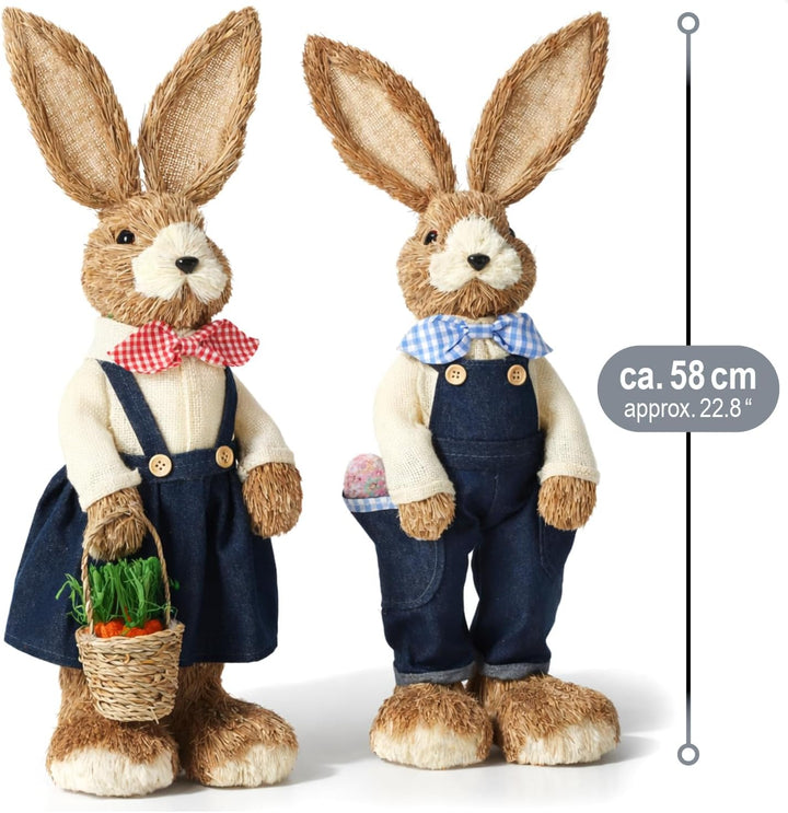 com-four® 2X Stroh Osterhase handgemacht - Deko-Osterhase zur Osterdekoration - Strohfiguren für Ost