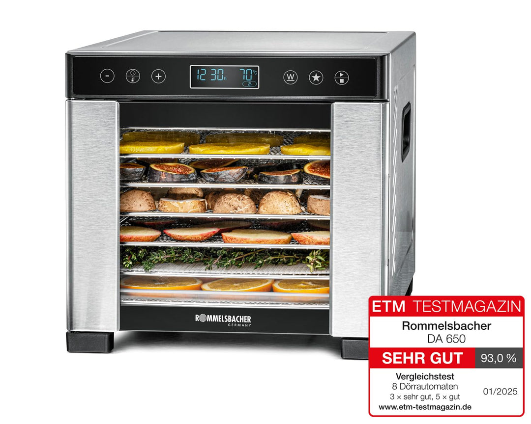 ROMMELSBACHER Dörrautomat DA 650, Dörrfläche 0,5 m², inkl. 7 Edelstahl-Dörrtabletts, 1 Dörrgitter, 1