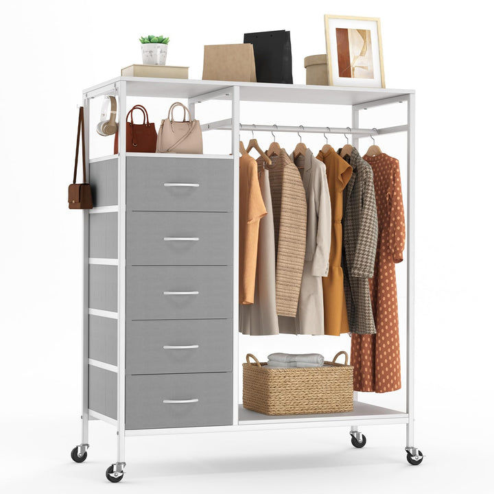 HOKEEPER Kleiderständer,Offener Kleiderschrank,Kleiderständer auf Rollen,Kleiderstange,Fahrbarer Kle