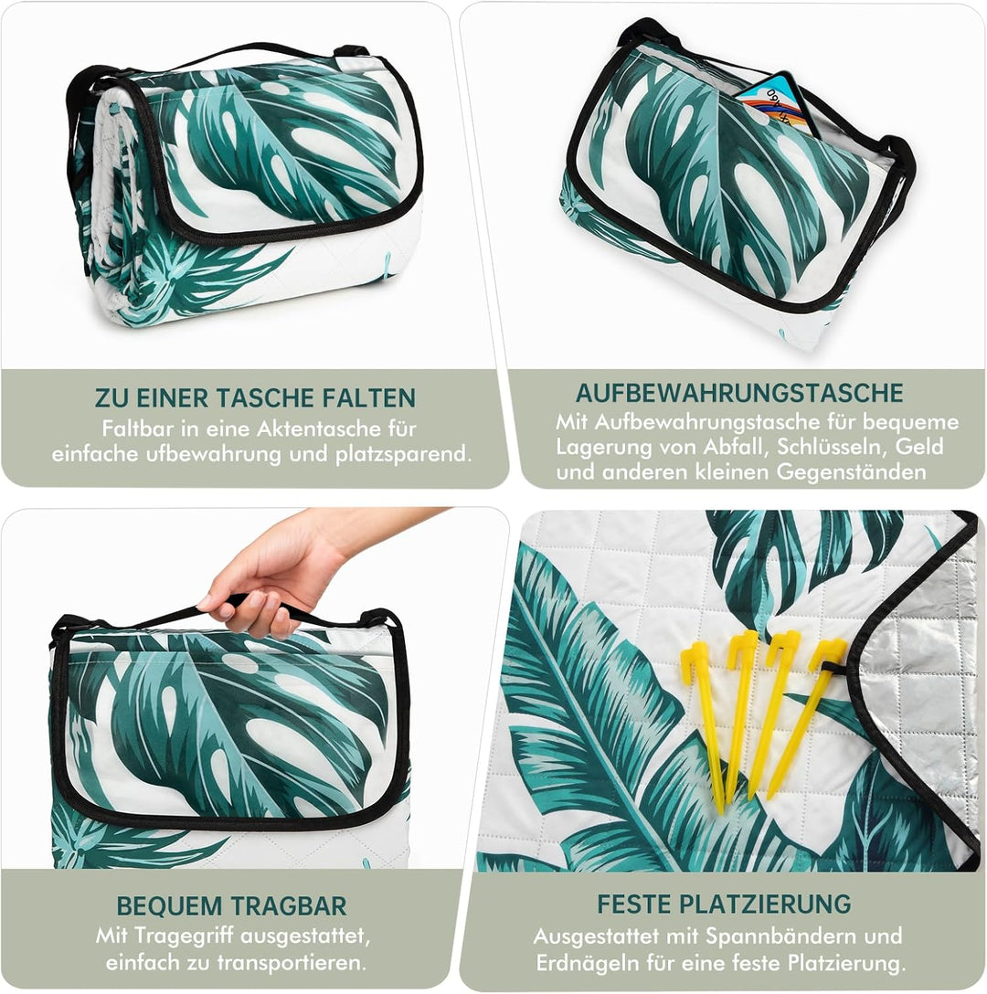 HAUSPROFI Picknickdecke 200x200, wasserdicht & isoliert - XXL Outdoor Decke für Picknick, Strand, Ca