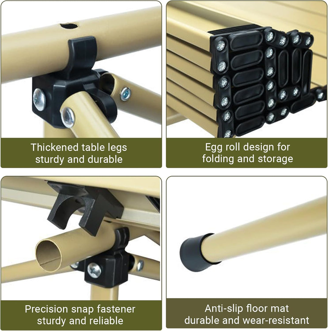 Campingtisch faltbar – Rolltisch mit aufrollbarer Tischplatte, tragbarer Klapptisch aus Stahl inkl.