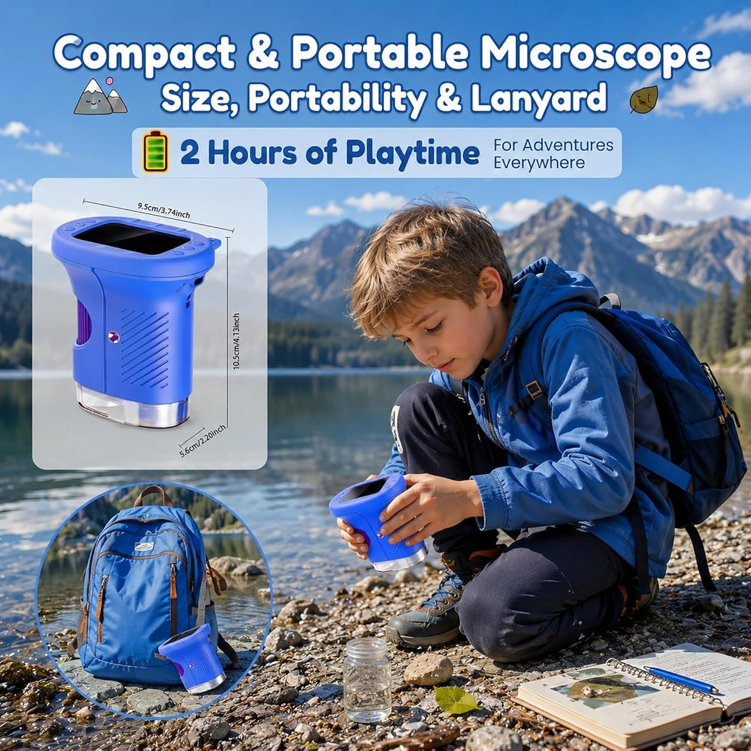 Mikroskop für Kinder, 1000X 4K Digitales Mini-Mikroskop mit 2,4″ IPS-Display, 8 LED Licht, USB-aufla