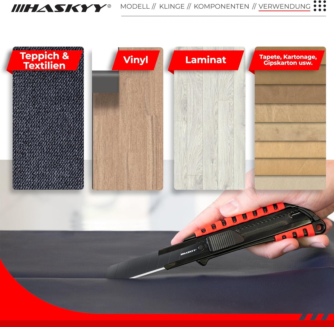 HASKYY Cuttermesser Teppichmesser Universal Professional Set 5x Cutter Messer 18mm mit Extra scharfe