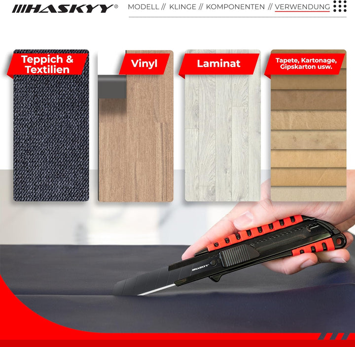 HASKYY Cuttermesser Teppichmesser Universal Professional Set 5x Cutter Messer 18mm mit Extra scharfe