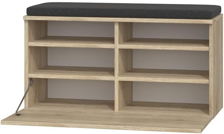 VBChome Schuhschränke mit Sitz 85 x 35 x 46 cm Eiche Sonoma 6 Fächer Schuh-Organizer Griffe Holzähnl