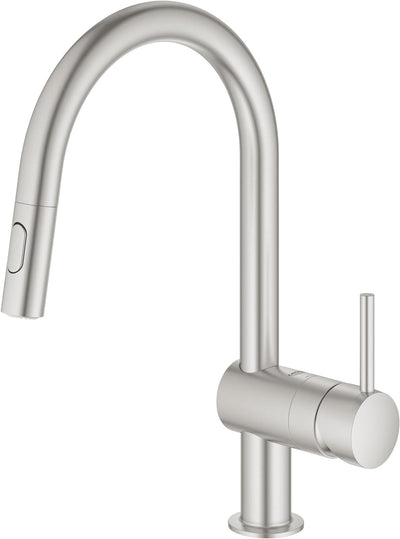 GROHE Minta - Einhand-Spültischarmatur (C-Auslauf, Einlochmontage, herausziehbarer Dual Spülbrause,