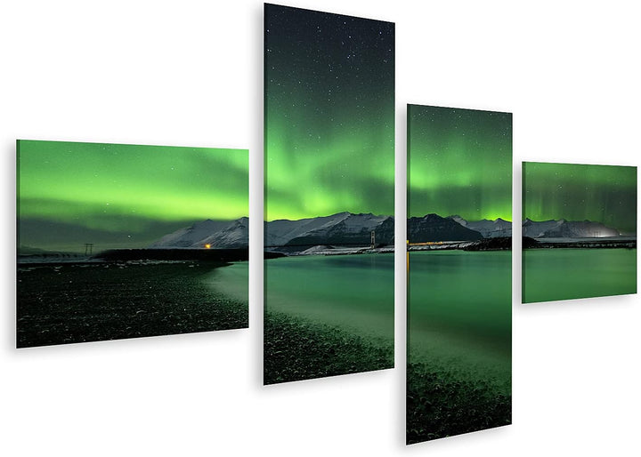 islandburner Bild auf Leinwand Polarlicht Landschaft Berge Und Wasser Bilder Wandbilder Poster Leinw