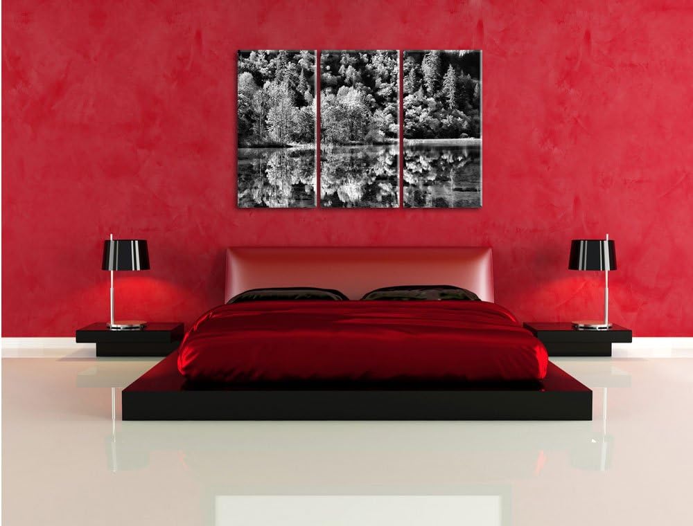 Pixxprint herbstlicher Wald am See als Leinwandbild/Grösse: 3 Teilig (120x80) cm/Wandbild/Kunstdruck