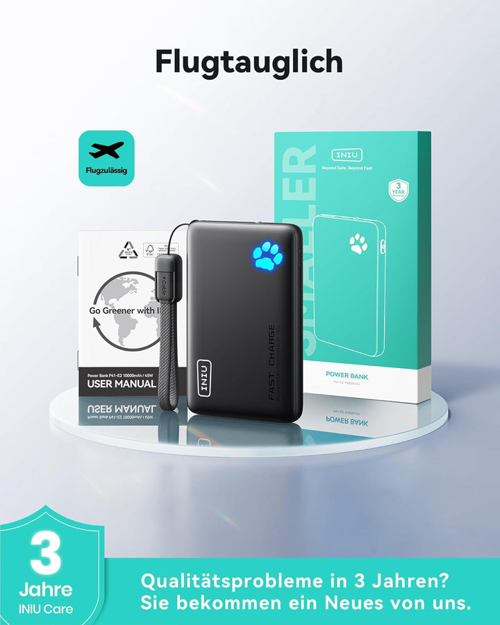 INIU Power Bank, 22,5W Powerbank Klein Aber Stark 10000mAh (USB C In & Out), PD3.0 QC4.0 Externe Han