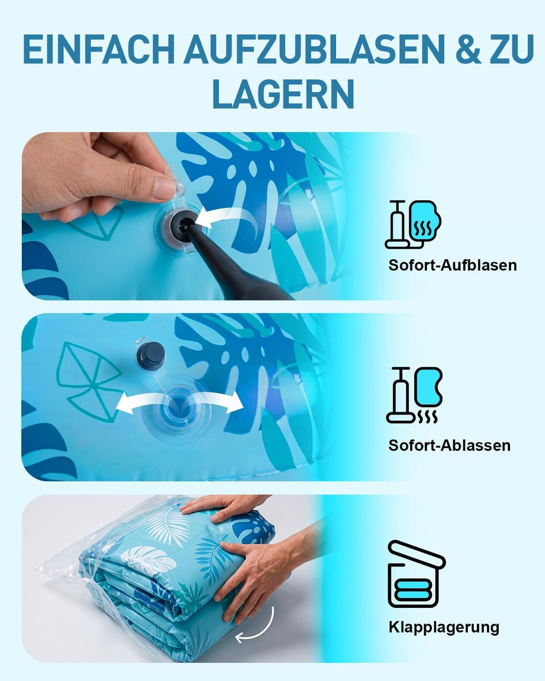 SOLAVERO Aufblasbare Poolsessel, 4 Stück Schwimmende Pool Luftmatratzen für Erwachsene, Wasserhängem